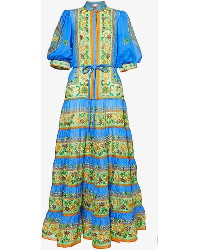 ALÉMAIS Linda Floral-print Woven Midi Dress - Blue