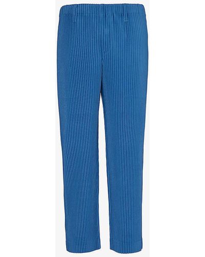 Homme Plissé Issey Miyake Pleated Tapered Knitted Trousers - Blue