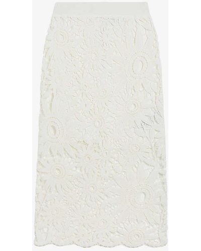 Ted Baker Bitriss Floral-crochet Cotton-blend Midi Skirt - White