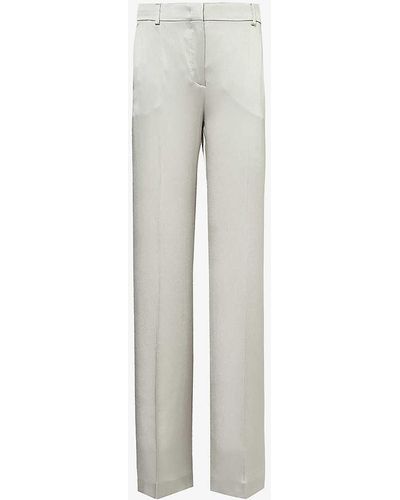 Alberta Ferretti Straight-leg High-rise Woven-blend Trousers - Grey