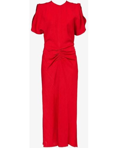 Victoria Beckham Gathered-waist Woven Midi Dress