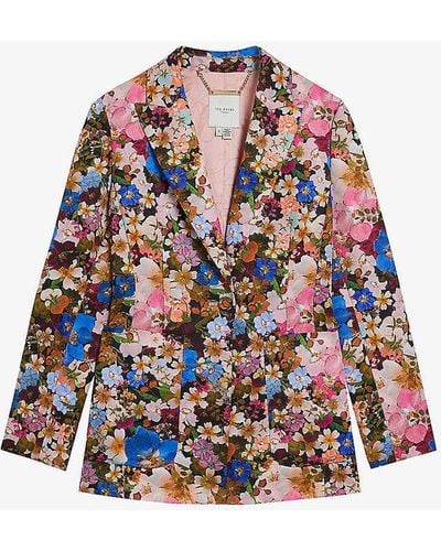 Ted Baker Madonia Floral-print Woven Blazer - White