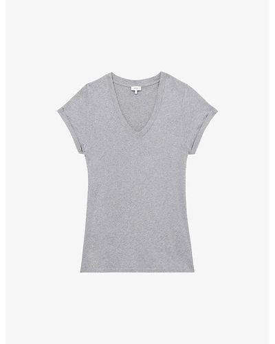 Reiss Luana V-neck Cotton-jersey T-shirt X - Grey