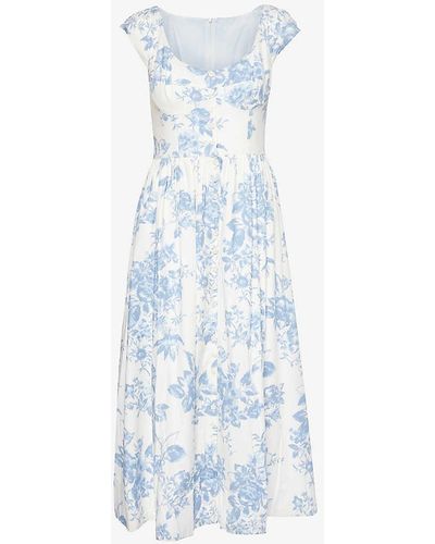 Reformation Florie Scoop-neck Stretch-organic Cotton Midi Dress - Blue