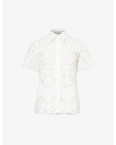 Self-Portrait Short-sleeved Broderie-anglaise Cotton Shirt - White