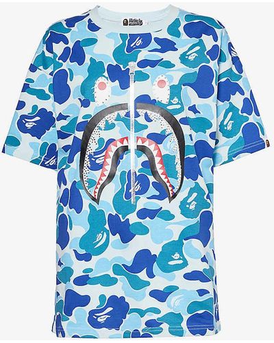 A Bathing Ape Shark Camo-print Cotton-jersey T-shirt - Blue