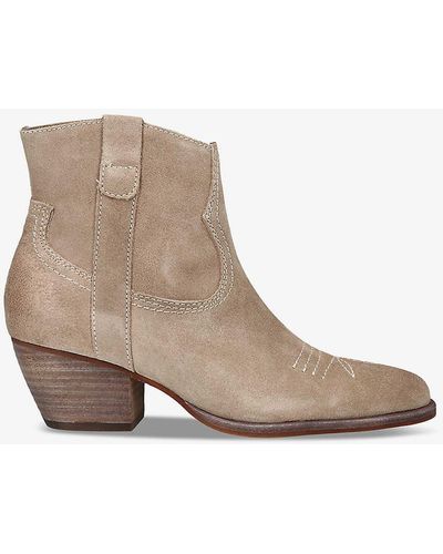 Dolce Vita Silma Contrast-stitch Suede Heeled Ankle Boots - Natural
