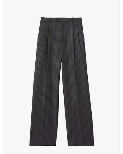 Sandro Kelina Stripe Straight-leg Wool Pants - Gray