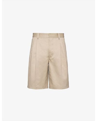 Prada Bermuda Brand-plaque Cotton Shorts - Natural