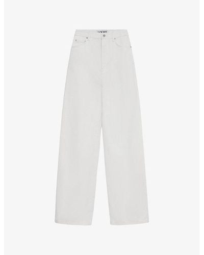 Loewe High-rise Wide-leg Brand-patch Jeans - White