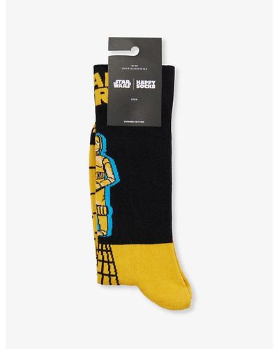 Happy Socks Blast Off Burger Graphic-print Pack Of Two Stretch-cotton-blend Socks - Yellow