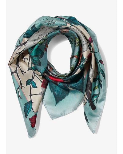 Aspinal of London Robin Graphic-print Silk Scarf - Green