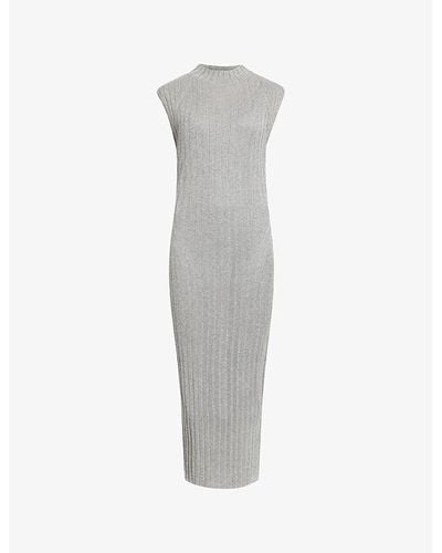 AllSaints Patrice Slim-fit High-neck Knitted Midi Dress - Gray