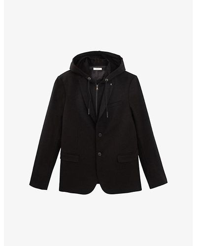 IKKS Interlock Regular-fit Hooded Stretch-woven Suit Jacket - Black
