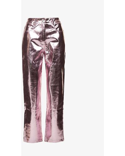 Amy Lynn Lupe Metallic High-rise Straight-leg Faux-leather Trouser - Pink