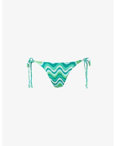 Seafolly Wave Graphic-print Bikini Bottoms - Blue
