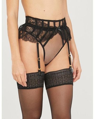 Agent Provocateur Rozlyn Mesh And Lace Suspender Thong - Black