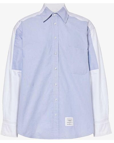 Thom Browne Brand-patch Striped-tab Oversized Cotton Shirt - Blue