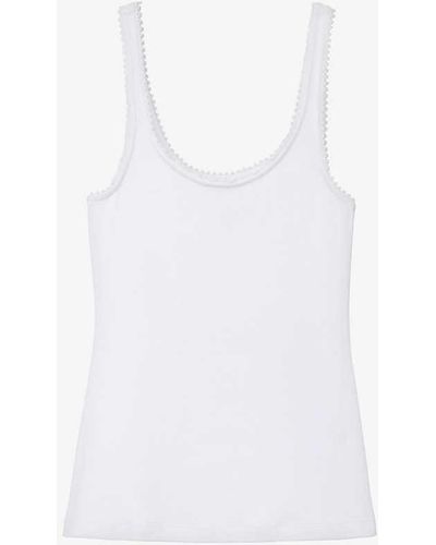 The White Company Lace-trim Slim-fit Ribbed Organic-cotton Vest - White