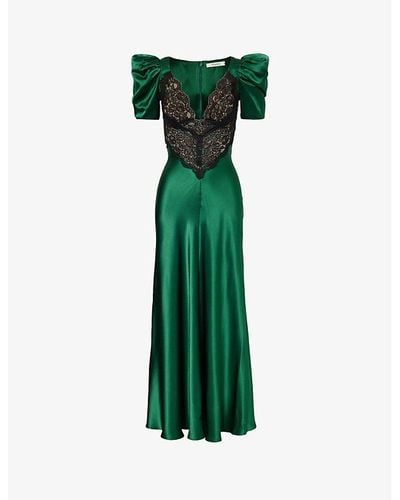 Rodarte Lace-panel V-neck Silk Maxi Dress - Green
