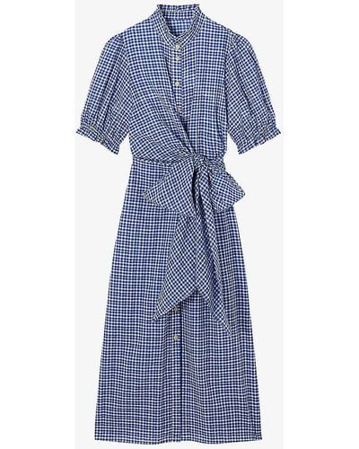 LK Bennett Soleil Check-print Seersucker Cotton-blend Midi Dress - Blue