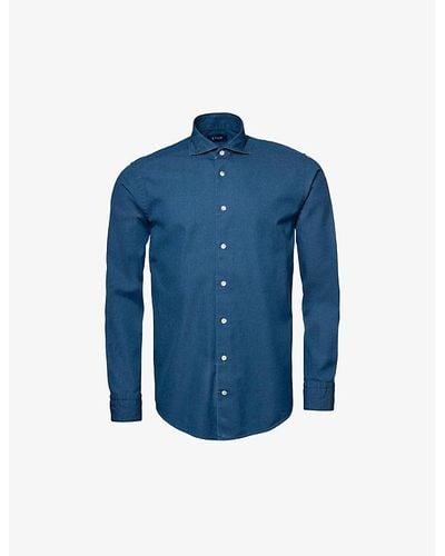 Eton Wide-spread Slim-fit Denim-twill Shirt - Blue