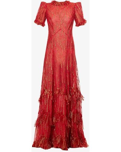 The Vampire's Wife Scarlet Glitter-embellished Woven Maxi Dress - Red