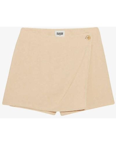 Claudie Pierlot Wrap-around Mid-rise Woven Mini Skirt Shorts - Natural