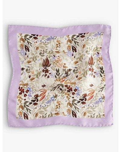 Ted Baker Floral-print Silk Pocket Square - Purple
