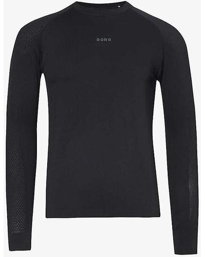 Björn Borg Brand-print Mesh-panel Slim-fit Recycled-polyester-blend T-shirt Xx - Blue