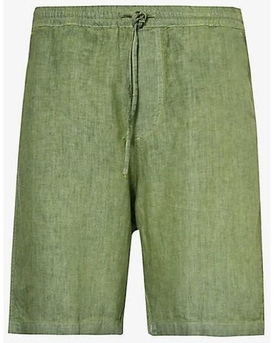 120% Lino Bermuda Pressed-crease Mid-rise Linen Shorts - Green
