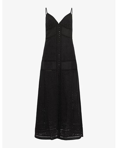 AllSaints Dhalia Embroidered Organic-cotton And Modal Midi Dress - Black