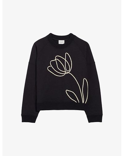 Claudie Pierlot Floral-embroidered Cotton Sweatshirt - Black