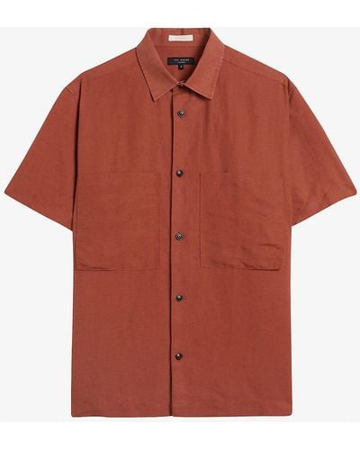 Ted Baker Ailiss Patch-pocket Linen-blend Shirt - Orange
