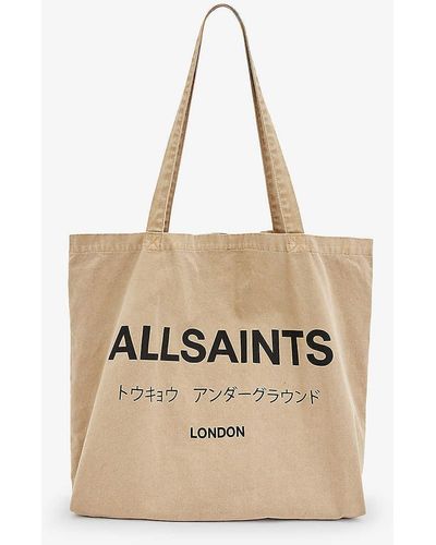 AllSaints Underground Logo Text-print Cotton Tote Bag - Natural
