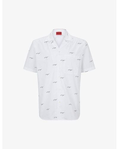 HUGO Leisure Logo-print Relaxed-fit Cotton Poplin Shirt - White