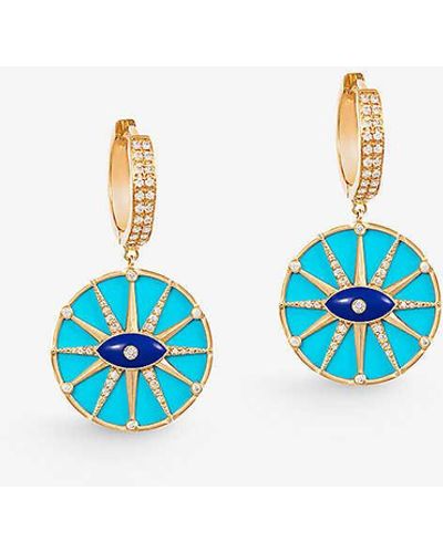 The Alkemistry The Orchid London O'hara Eye 18ct Yellow-gold, Diamond, Turquoise And Lapis Drop Earrings - Blue