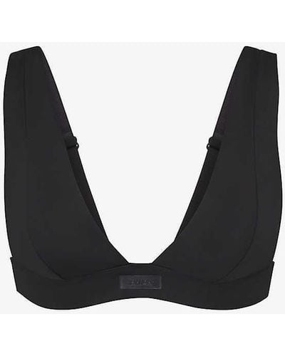 Skims Plunge-neck Brand-patch Recycled Stretch-nylon Bikini Top X - Black
