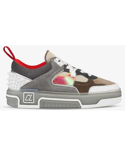 Christian Louboutin Astroloubi Donna Panelled Leather And Suede Low-top Trainers - Grey