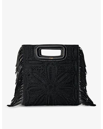 Maje M Crochet-knit Tassel-edge Leather And Textile Crossbody Bag - Black