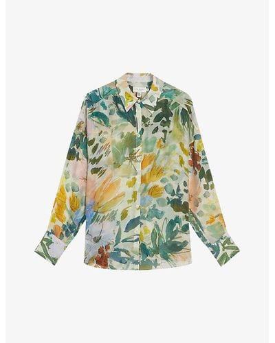 Ted Baker Piccola Floral-print Relaxed-fit Woven Shirt - Green