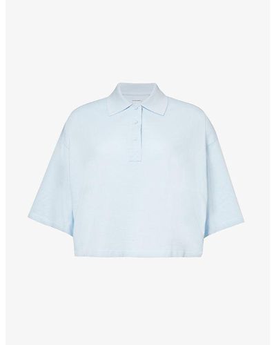 Bottega Veneta exaggerated-sleeve Cropped Cotton-piqué Polo Shirt - Blue