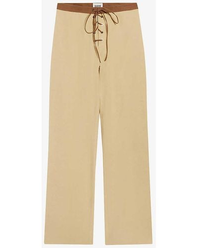 Claudie Pierlot Lace-up Straight-leg Mid-rise Cotton And Lyocell Trousers - Natural