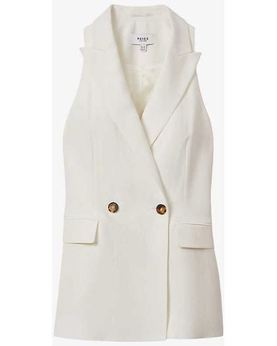 Reiss Lori Halter-neck Double-breasted Linen-blend Waistcoat - White