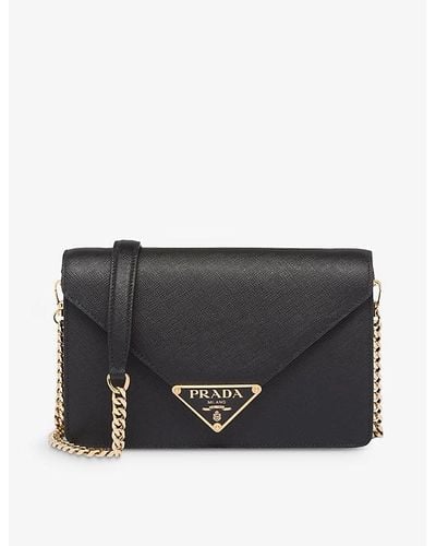 Prada Logo-plaque Leather Shoulder Bag - Black