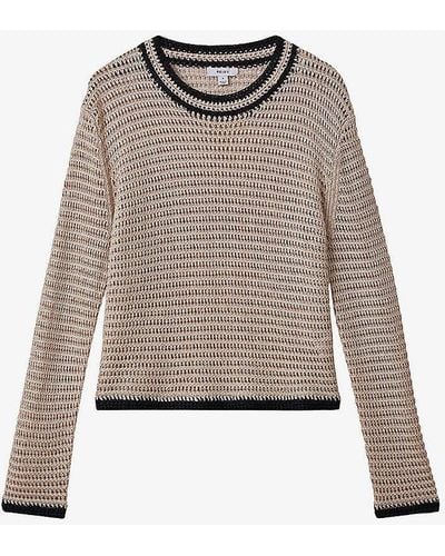 Reiss Astrid Contrast-tip Relaxed-fit Knitted Jumper - Natural