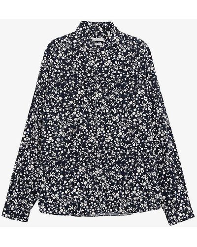 IKKS Floral-print Relaxed-fit Woven Shirt - Blue
