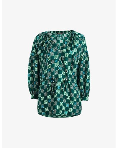 Whistles Checkerboard Adjustable-waist Silk Top - Green