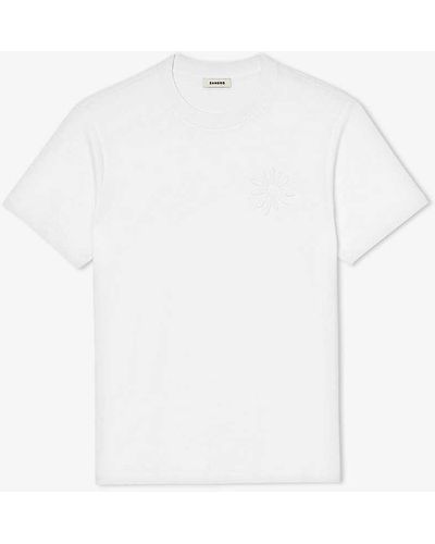 Sandro Flower-embossed Short-sleeve Cotton T-shirt - White