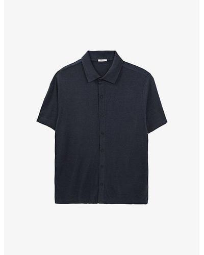 IKKS Short-sleeved Regular-fit Cotton-blend Shirt Xx - Blue
